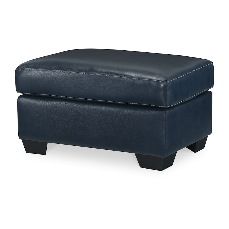 Orion Ottoman, 34 Inch Rich Ocean Blue Real and Faux Leather Cushion