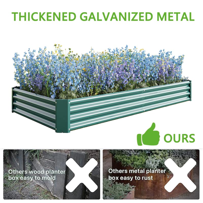 Outdoor Galvanized Metal Raised Garden Bed Kit - 7.6 x 3.7 x 1 ft