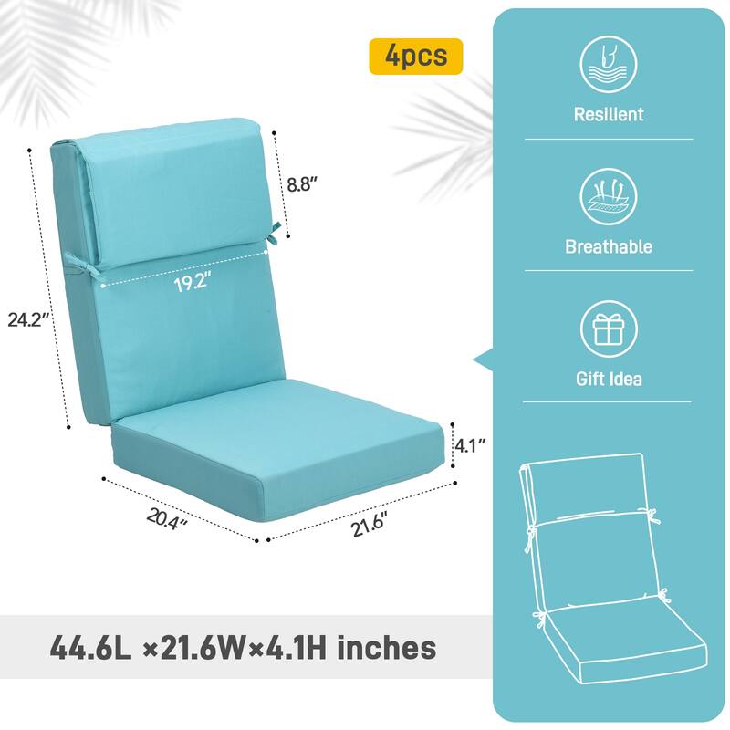 Aoodor Patio High Back Chair Cushions Set of 4, 46x21x4 Inches(Only Cushions)