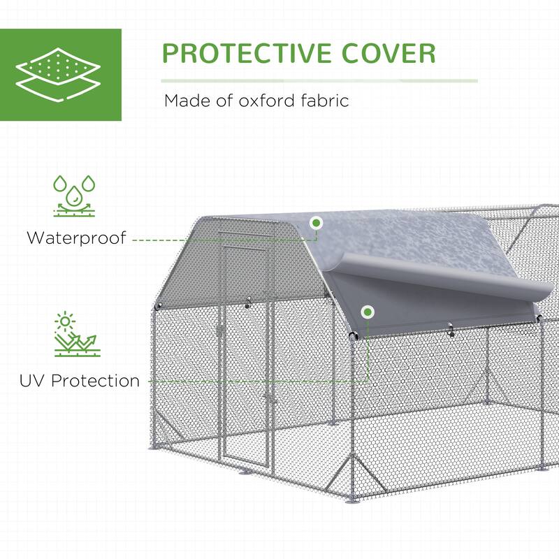 PawHut Large Chicken Coop Metal Chicken Run with Waterproof and Anti-UV Cover, Flat Shaped Walk in Fence Cage Hen House