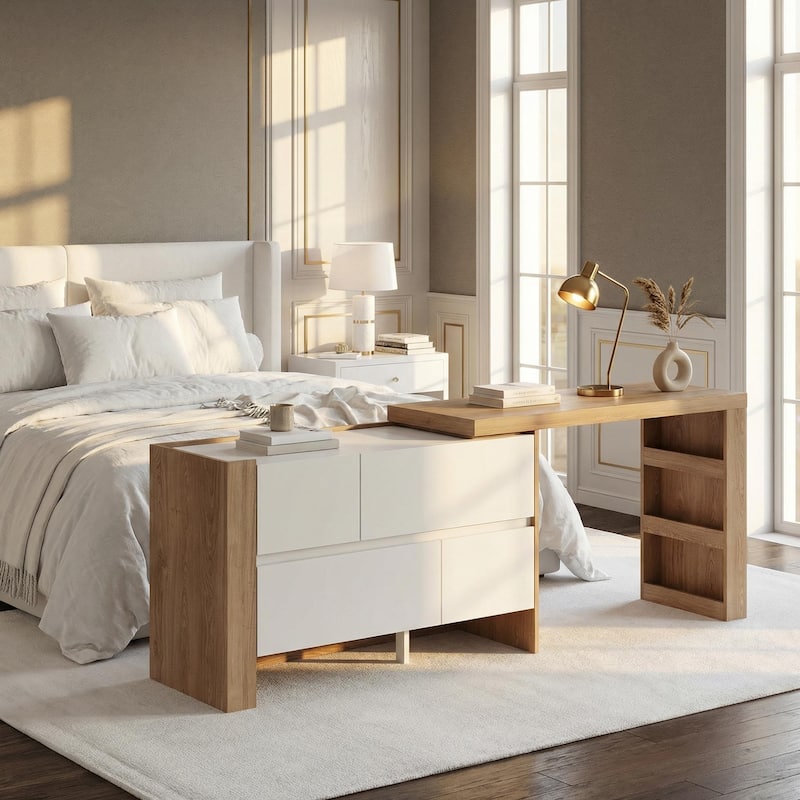 Dual-Purpose Desk Dressing Table Dresser White Working Desk Rotating