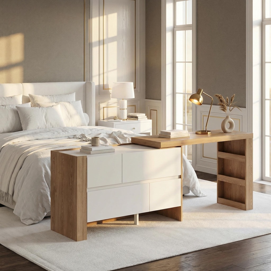 Dual-Purpose Desk Dressing Table Dresser White Working Desk Rotating