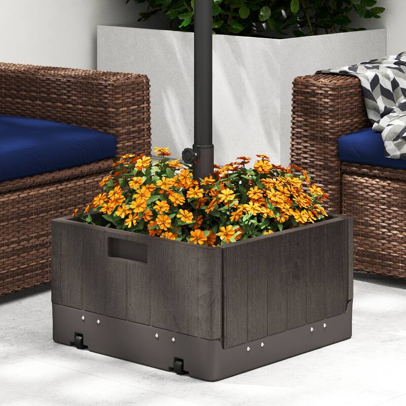 Gymax Patio 175lbs Fillable Umbrella Base w/ Table Tray Wheeled 3-in-1