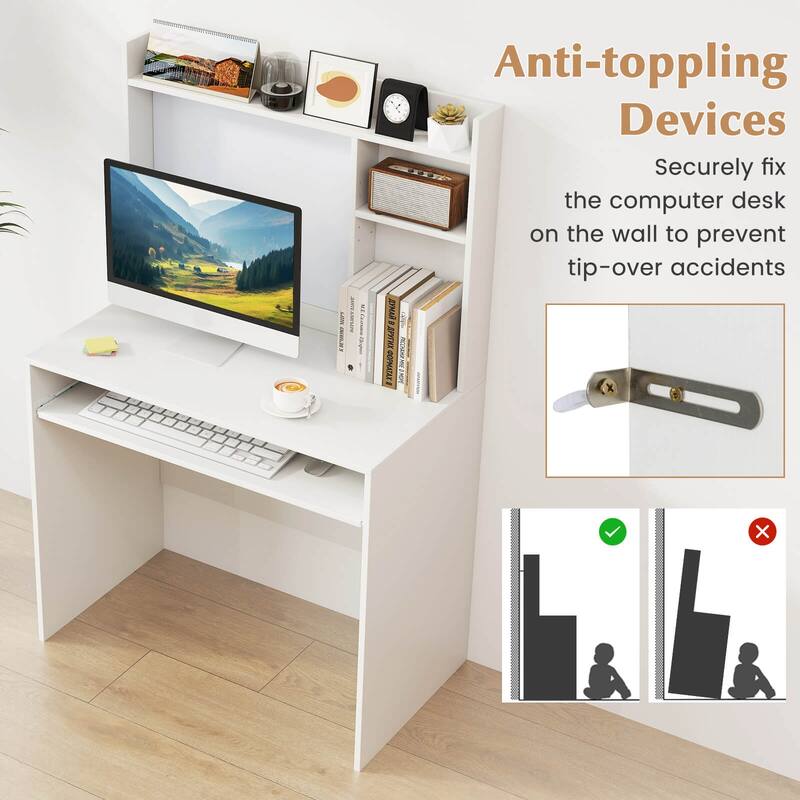 Costway Computer Desk with Hutch Space Saving Laptop Desk with - See Details