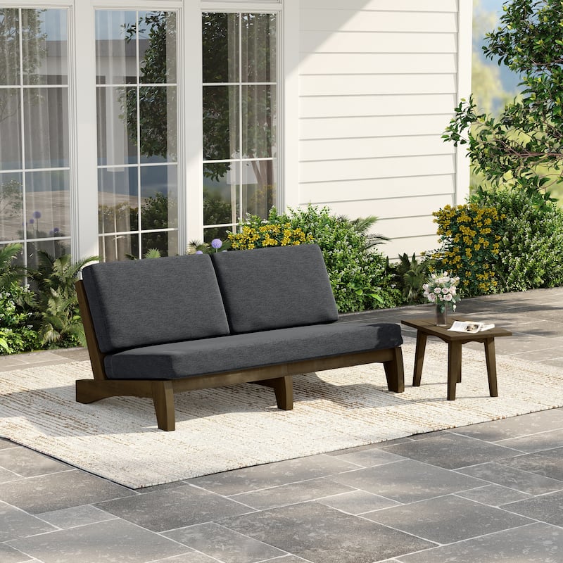 2-Piece Casual Teak Outdoor Patio Sofa Set with Side Table