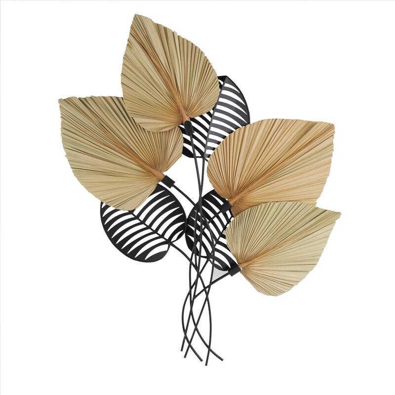 Metal Leaf Layered Home Wall Decor with Palm Leave Accents - Brown - Roche River Decor