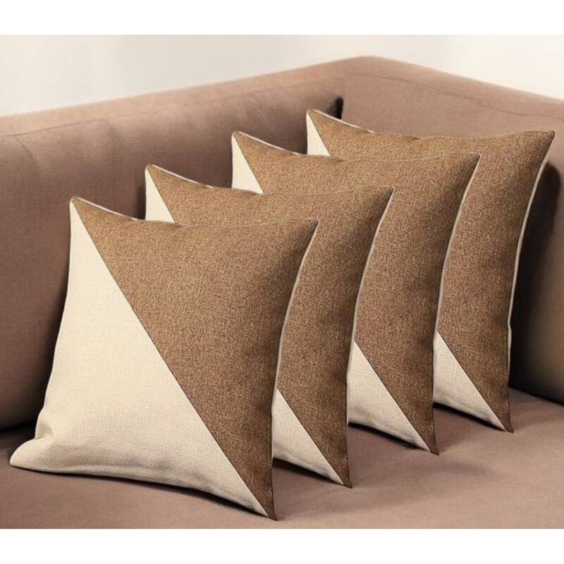 Set of Four 18" Ivory and Brown Color Block Fabric Throw Pillows - Brown/Ivory