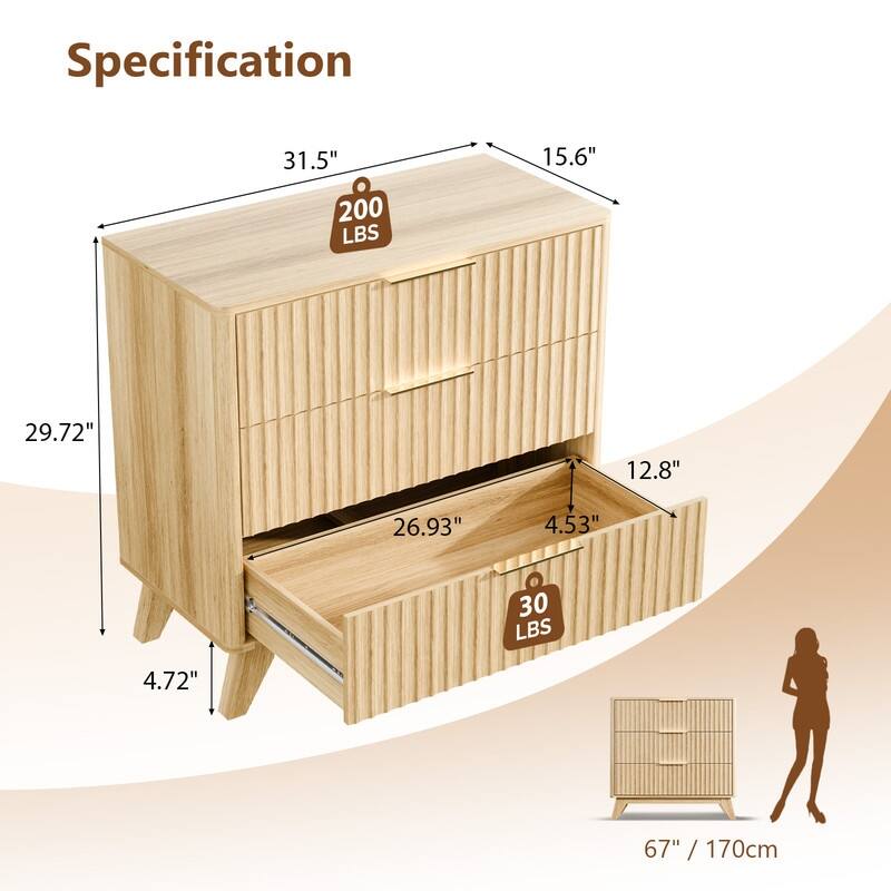 Oak Finish 3-Drawer Dresser Grid Chest P2 Particleboard+MDF 31.51"W