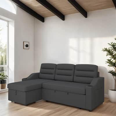 83.5" Polyester Convertible Combo Sofa w/ Storage Recliner and Holder
