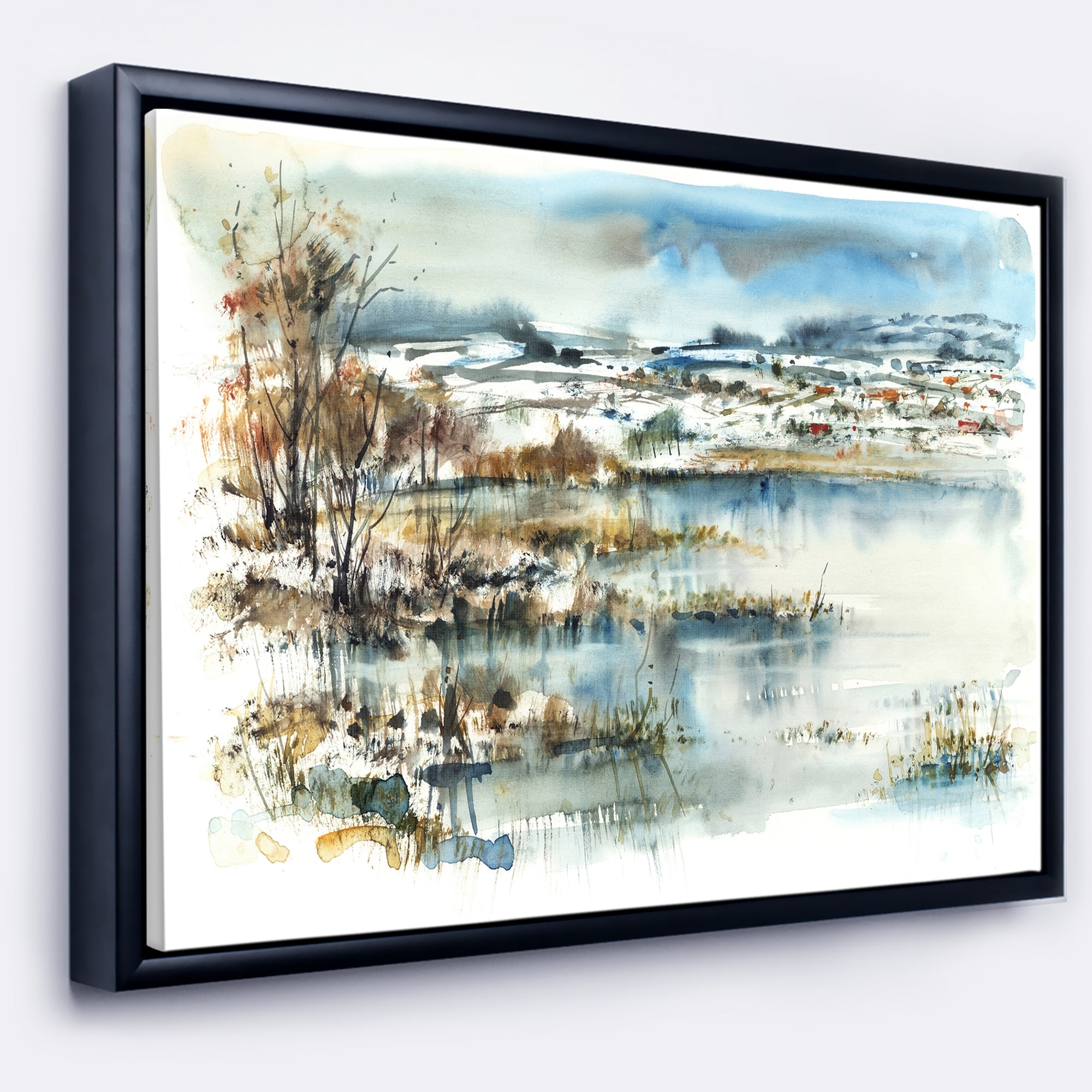Shop Designart Wide Blue Winter Lake Watercolor Landscape