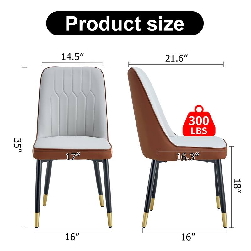 2-Piece Set, Modern Dining Chairs with PU Seat And Metal Legs, for Dining Room, Kitchen and Living Room, Light Gray-Brown