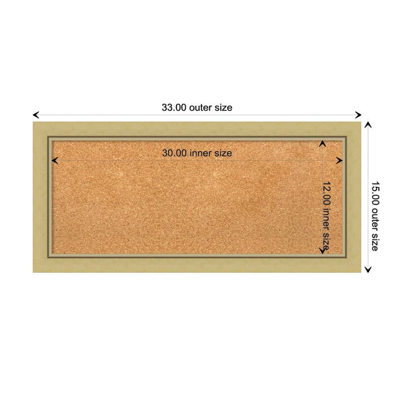 Landon Gold Narrow Framed Natural Corkboard Bulletin Board - Board Size 30x12