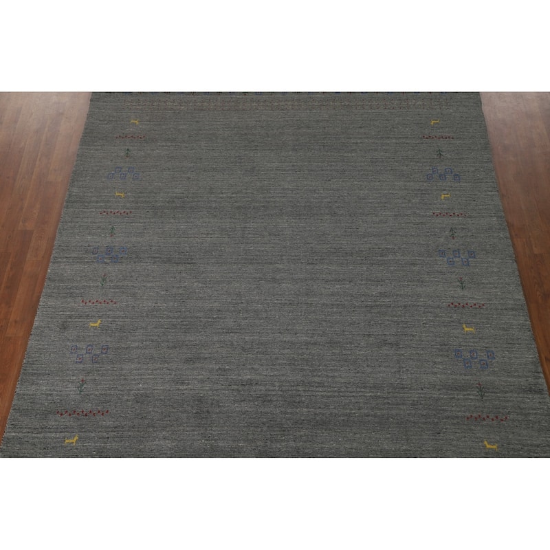 Grey Tribal Gabbeh Indian Area Rug Handmade Wool Carpet - 7'9" x 9'10"