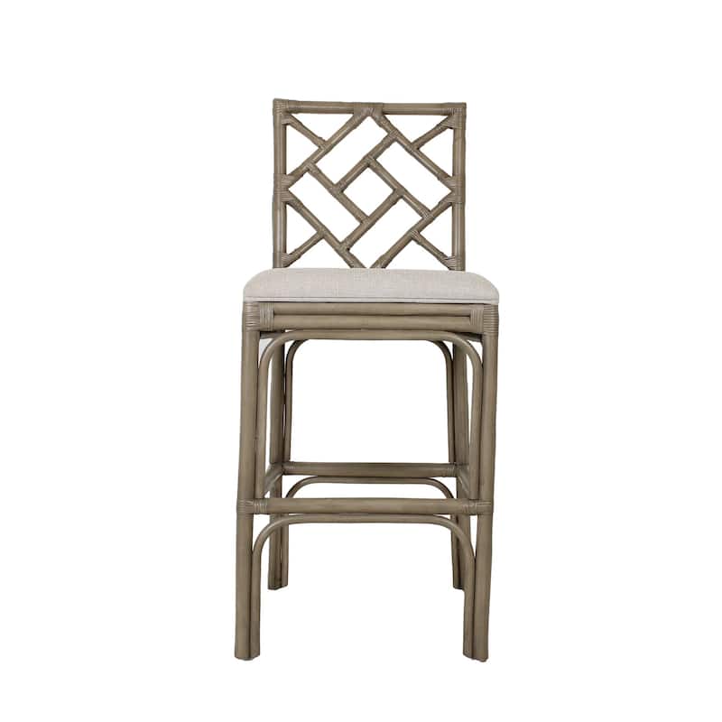 Natural Rattan Handmade Chippendale Single Cushioned Bar Stool by East at Main