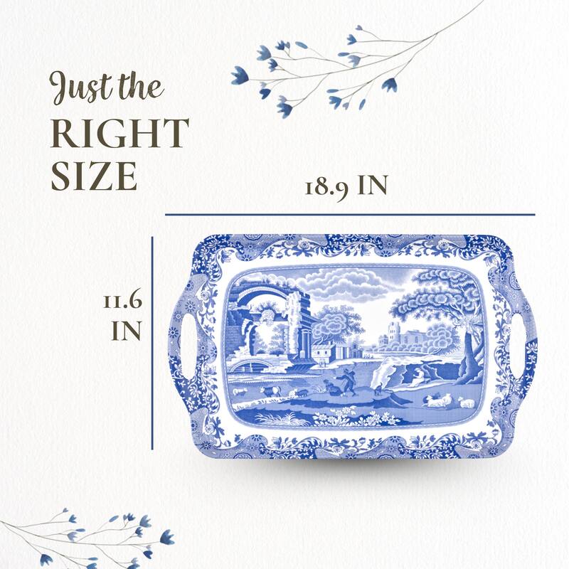 Pimpernel Blue Italian Large Melamine Handled Tray - 19.25" x 11.5"