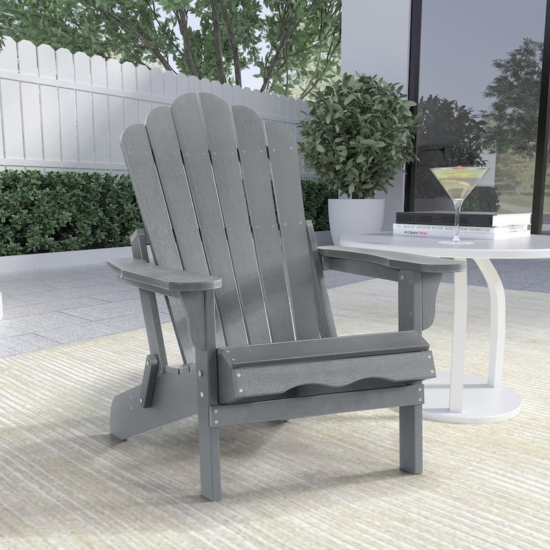 Haven Folding Poly Resin Plastic Adirondack Chair - Gray