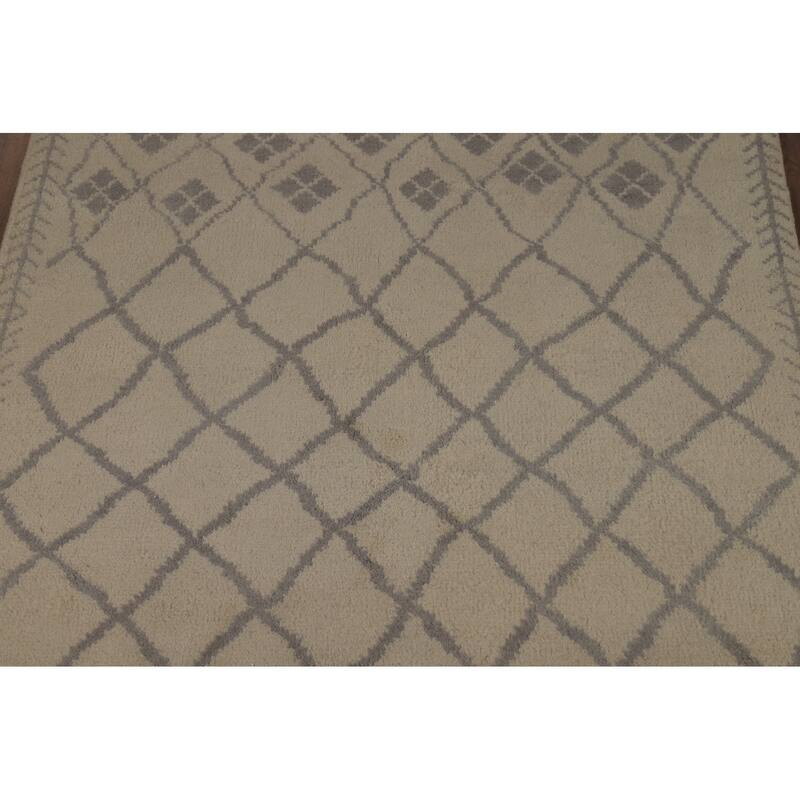 All-Over Trellis Moroccan Oriental Area Rug Hand-Knotted Wool Carpet - 5'0" x 8'1"