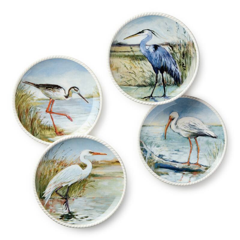Certified International Coastal Birds 6" Canape/Luncheon Plates, Set of 4 Assorted Designs - 6.00"L x 6.00"W x 0.75"H