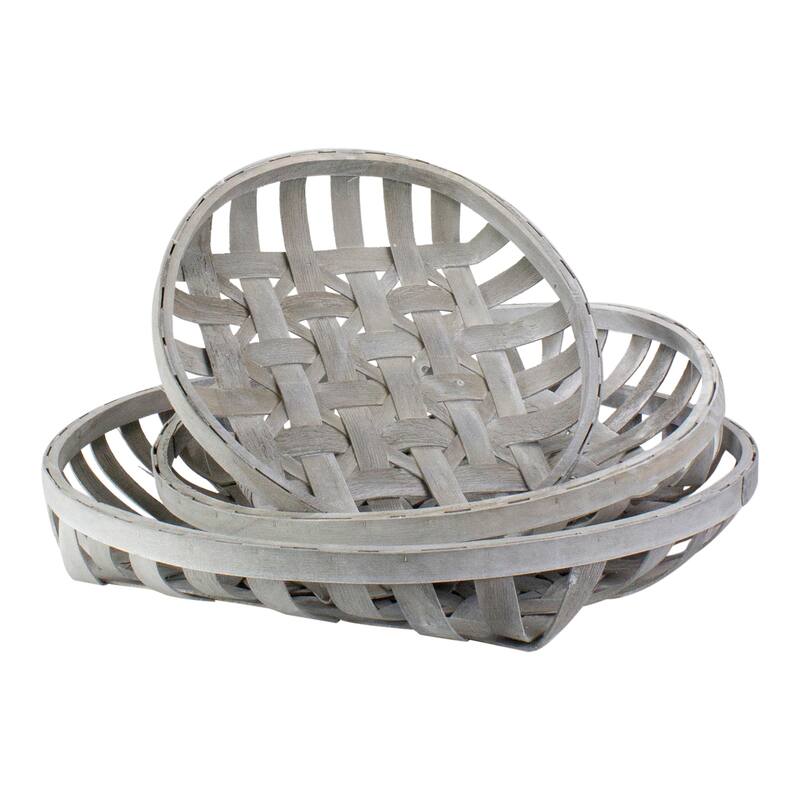Set of 3 White Washed Woven Baskets 23.5"