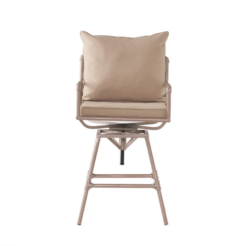 Outdoor Patio Swivel Barstool Adjustable Stool Height with Upholstered and Arm Barstool, Metal Frame Bar Chair
