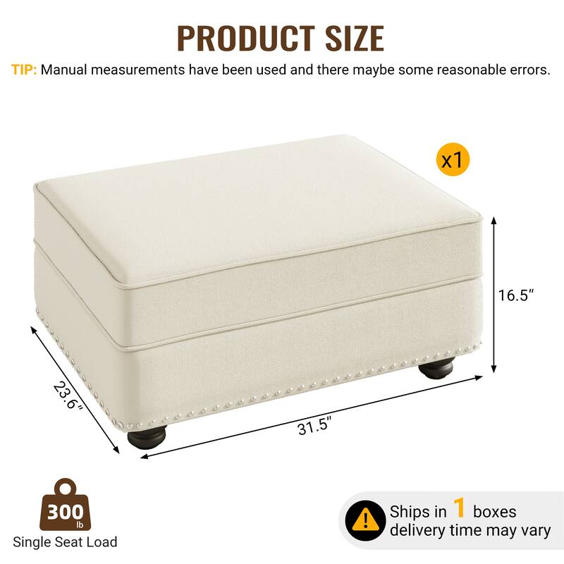 GDFStudio - Velvet Upholstered Modular Ottoman with Solid Wood Frame