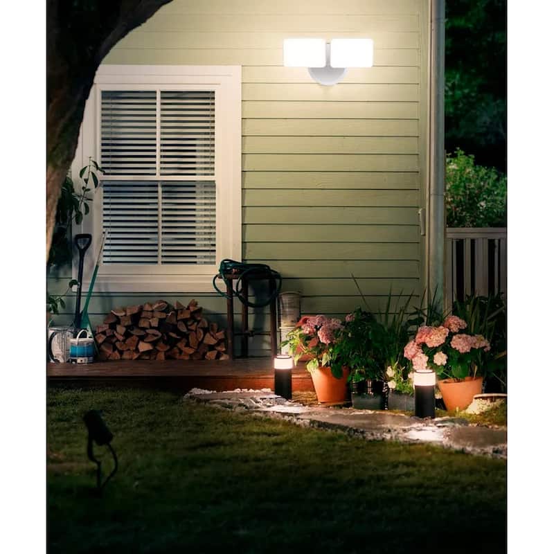 Outdoor LED Dual Head Wall Spot Light 2 Light Dusk to Dawn, White Finish 6"H