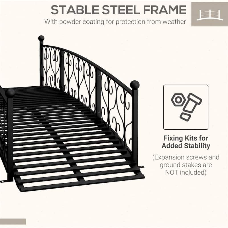 7' Metal Arch Garden Bridge with Safety Siderails