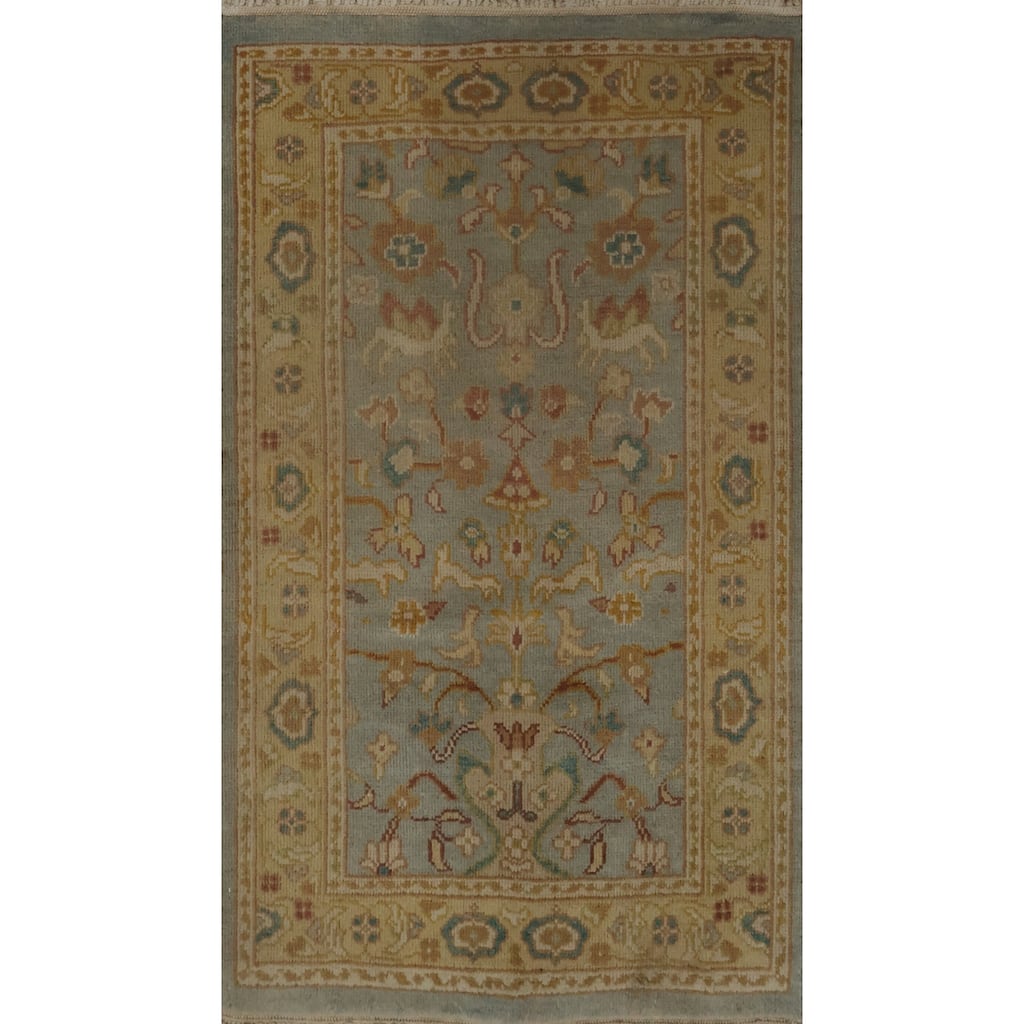 Hand Knotted Oriental 100% Wool Carpet Traditional Floral Navy Blue & Blues Ziegler Area Rug - 3' 2'' X 2' 0''
