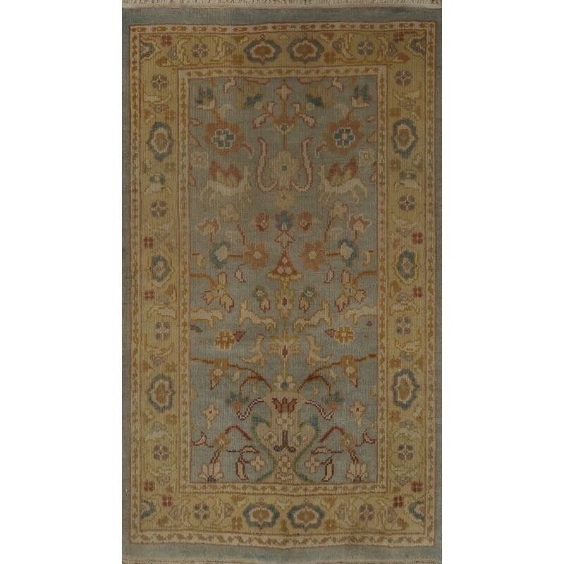 Hand Knotted Oriental 100% Wool Carpet Traditional Floral Navy Blue & Blues Ziegler Area Rug - 3' 2'' X 2' 0''