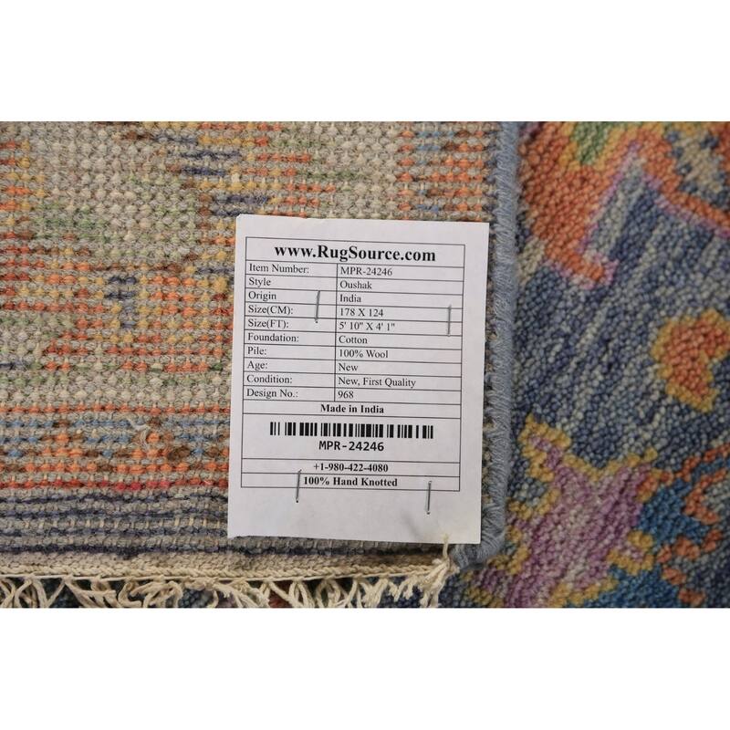 Blue Oushak Oriental Rug Hand-Knotted Transitional Wool Carpet - 4'1"x 5'10"