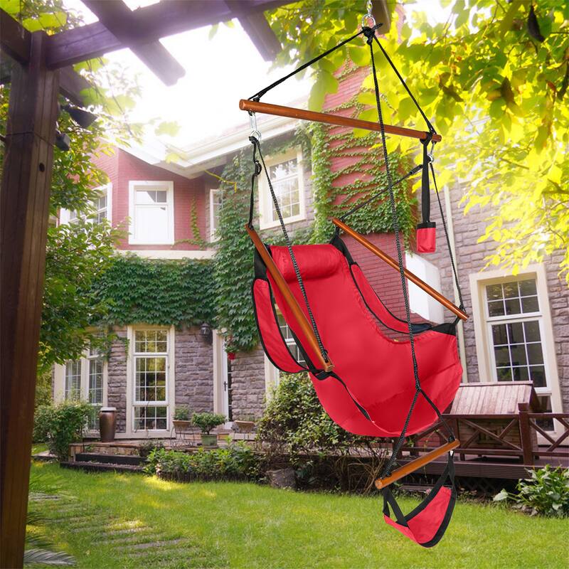 Hanging Chair Swing Oxford Cloth Wooden Stick Perforated for 220Lbs