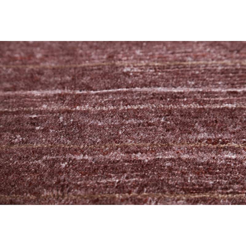 Hand Knotted Oriental Viscose Silk Carpet Tribal Stripe Brown Gabbeh Area Rug - 9' 10'' X 8' 2''