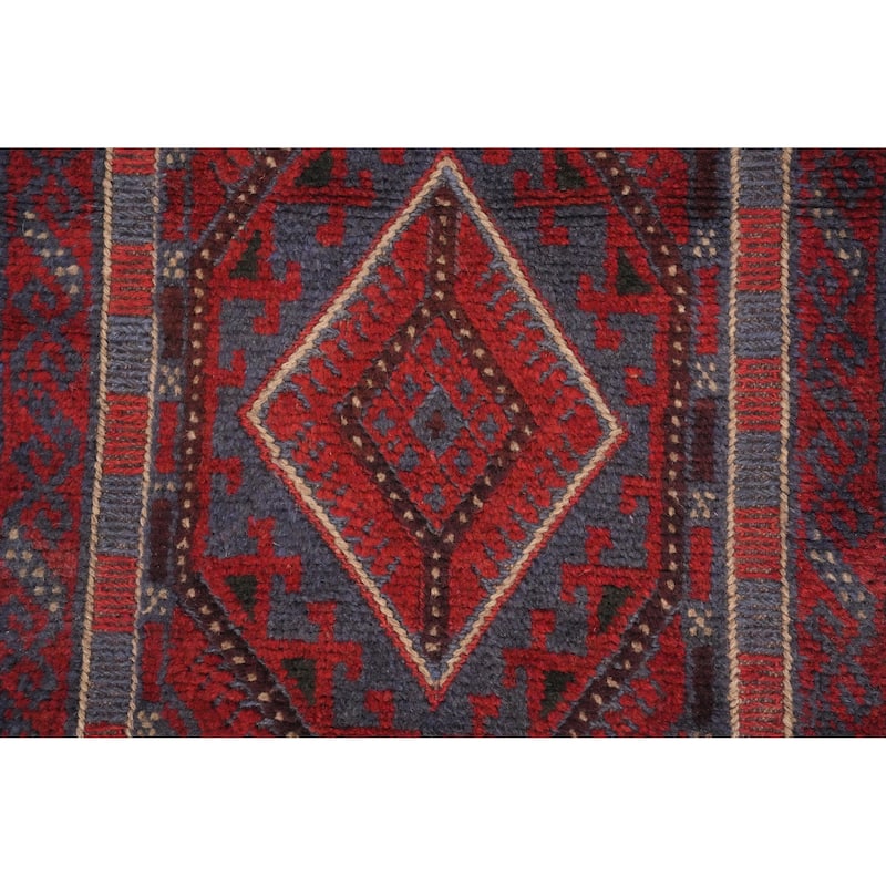 Hand Knotted Oriental 100% Wool Carpet Traditional Tribal Navy Blue & Blues Balouch Runner Rug - 7' 10'' X 1' 11''