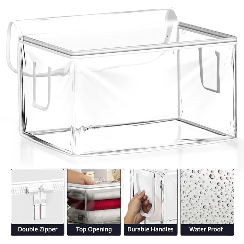 Sorbus Clear Storage Bag, 90L Foldable Large Plastic Bags with Zipper & Carry Handles