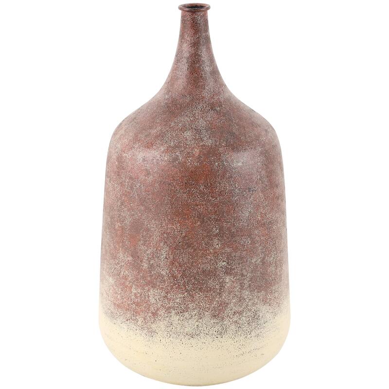 Copper Metal Distressed Textured Ombre Vase with Cream Accent
