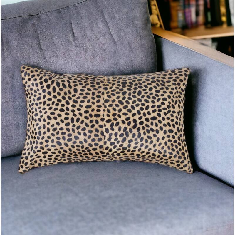 12" X 20" Orange and Black Cowhide Throw Pillow - Orange/Black