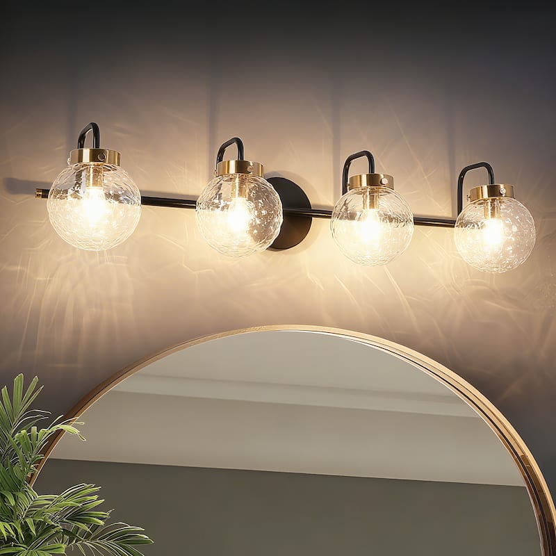 Modern Black Gold 4-Light Bathroom Vanity Light Glass Wall Sconce