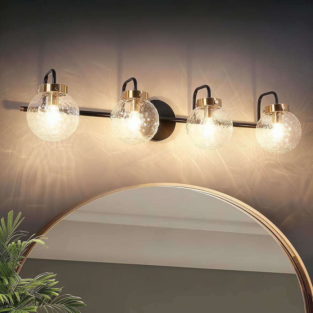 Modern Black Gold 4-Light Bathroom Vanity Light Glass Wall Sconce