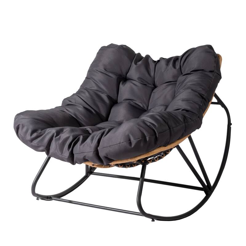 Outdoor Wicker Papasan Chair with Padded Cushion for Patio - 51"D x 30"W x 32"H