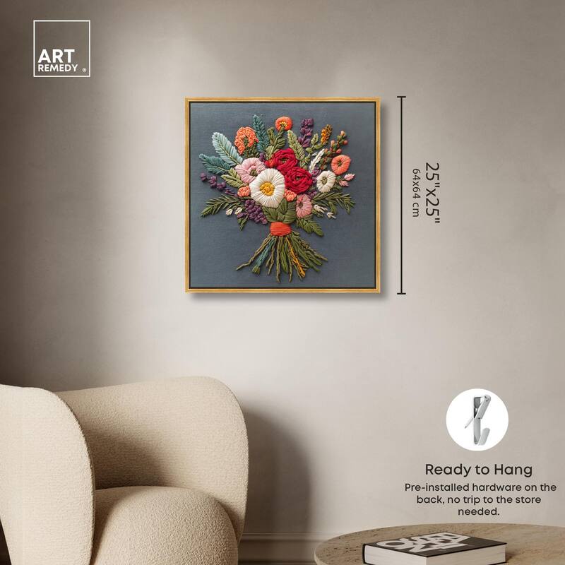 Stitched Bloom Bouquet I Canvas by Art Remedy