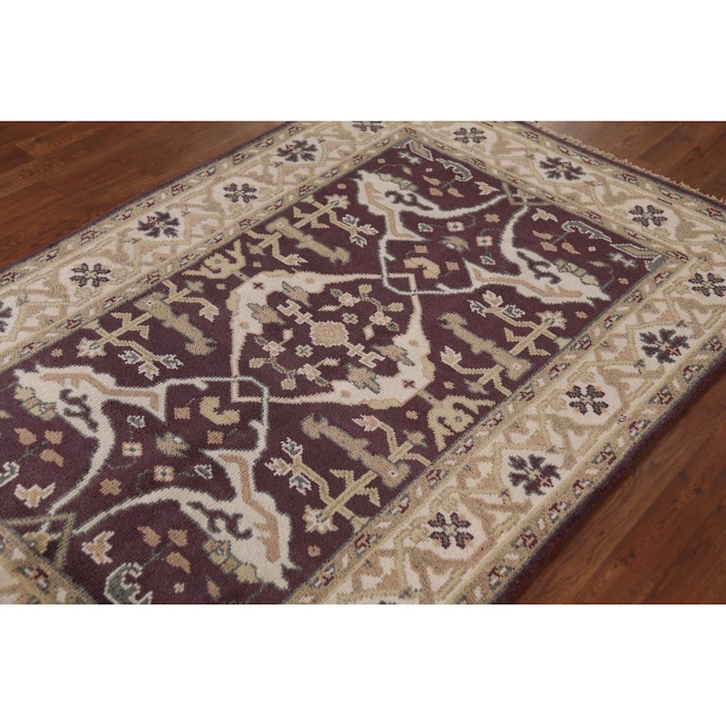 All-Over Oushak Indian Area Rug Handmade Wool Carpet - 4'2"x 6'5"