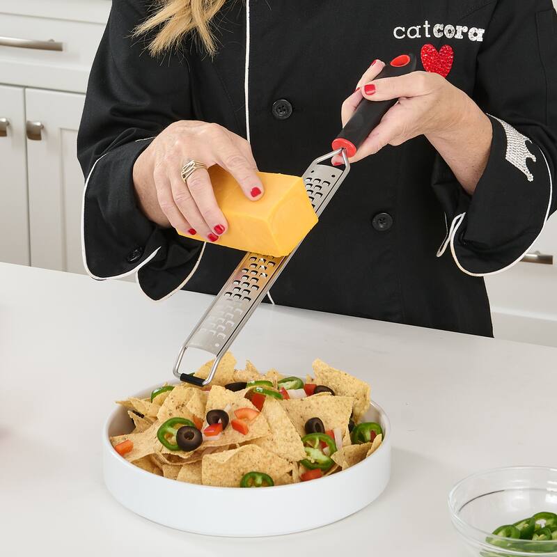 CatCora Coarse Etched Grater Zester with Safety Cover, Stainless Steel Blade For Grating, Zesting, and Garnishing, Soft Handle
