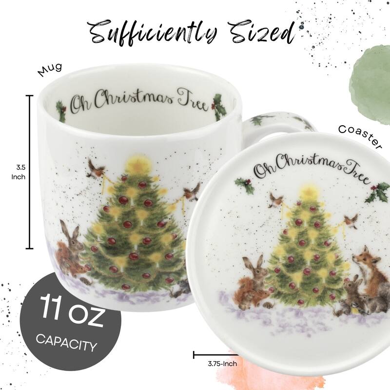 Royal Worcester Wrendale Designs Mug and Coaster Set Christmas