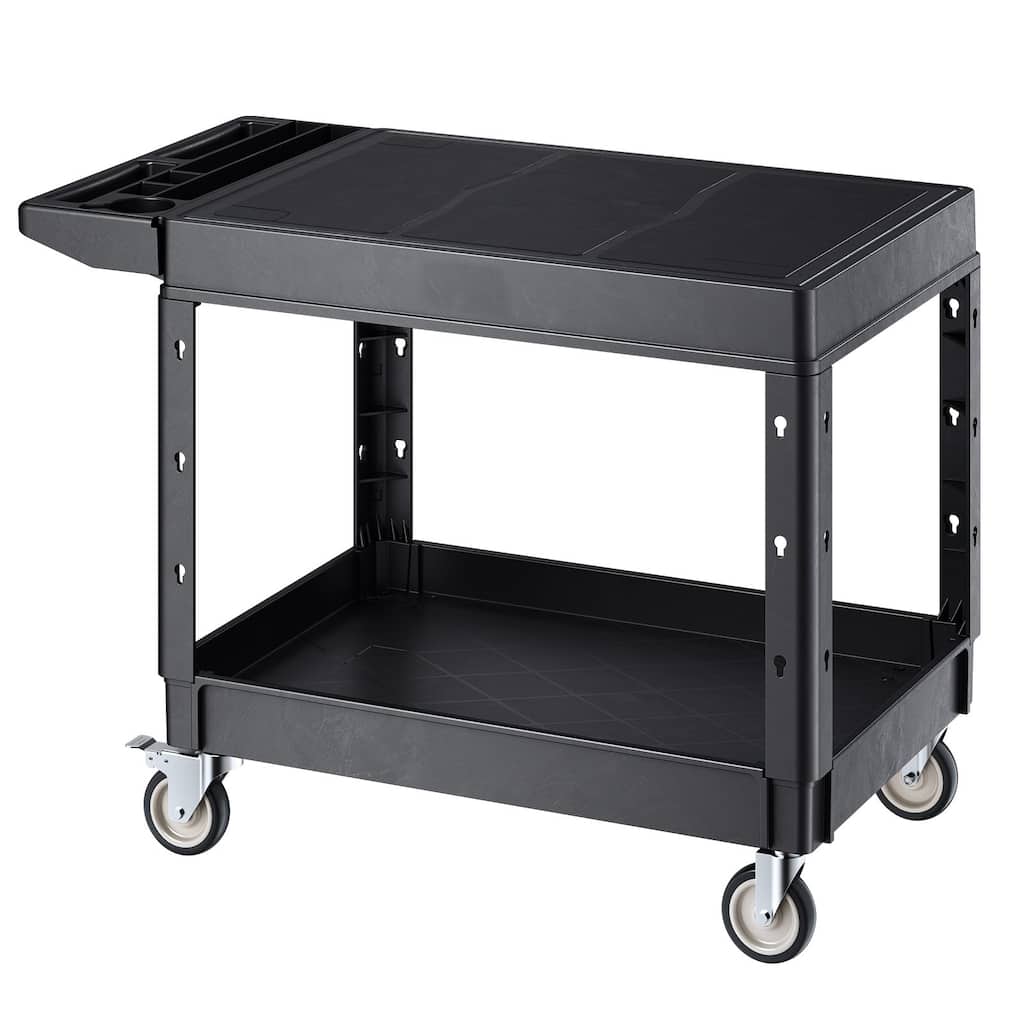 2-Shelf Utility Cart with Wheels, Heavy Duty Service Cart for Workshop - 44 x 25.5 x 34.1 in