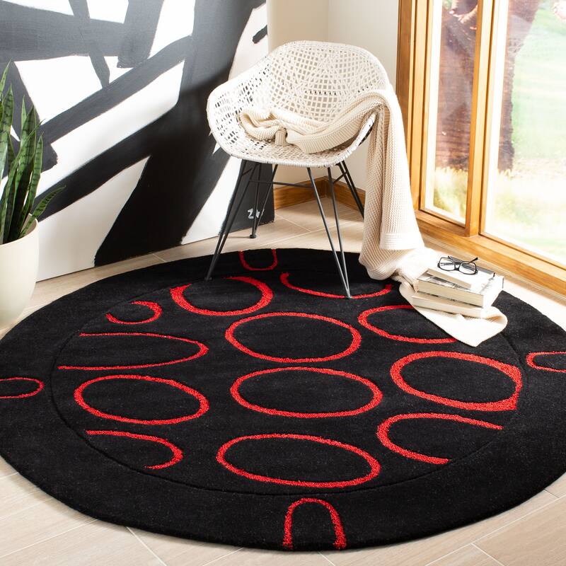 SAFAVIEH Handmade Soho Magen N.Z. Wool Rug - 6' Round - Black/Red