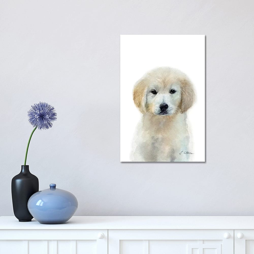 iCanvas "White Golden Retriever Puppy" by Watercolor Luv Canvas Print