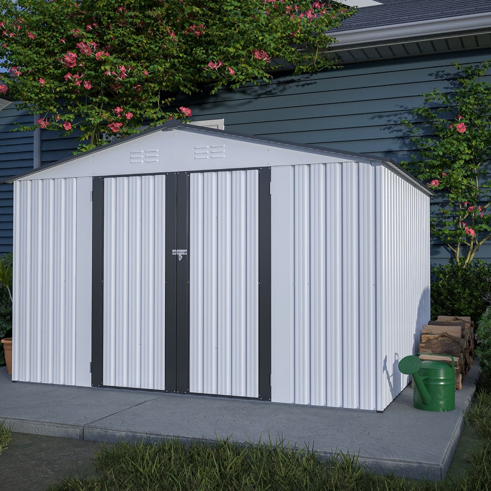 GDFStudio - Evelyn Spacious Outdoor Waterproof Tool Storage Shed with Durable Metal Frame