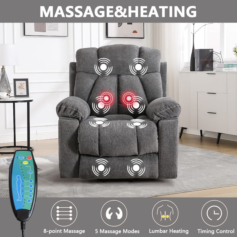 Large Power Lift Recliner Chair with Massage and Heat, Overstuffed Wide Recliners with 2 Cup Holders and USB Port