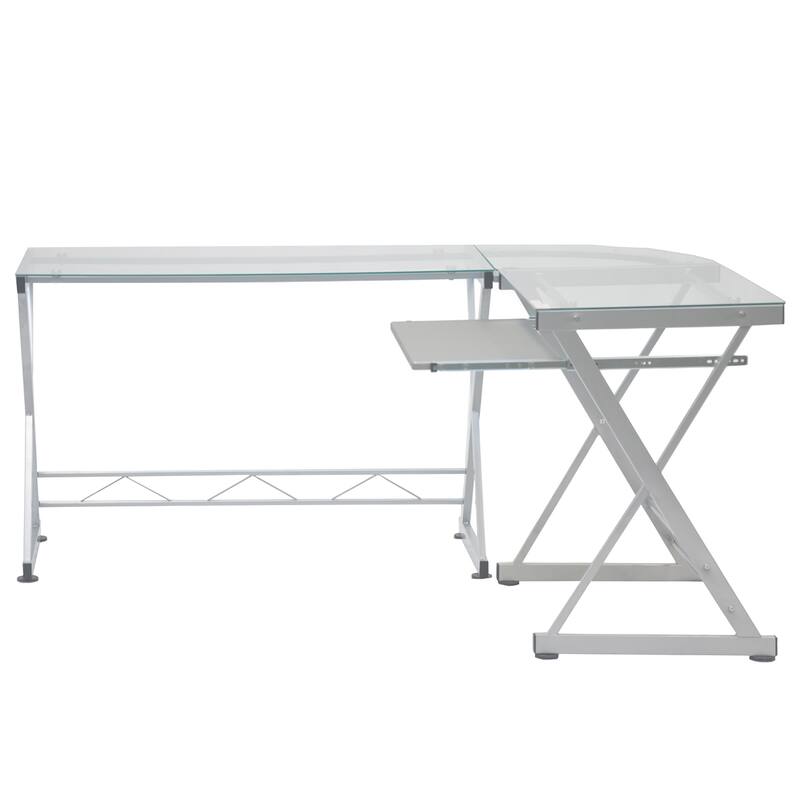 Techni Mobili L-Shaped Tempered Glass Top Computer Desk