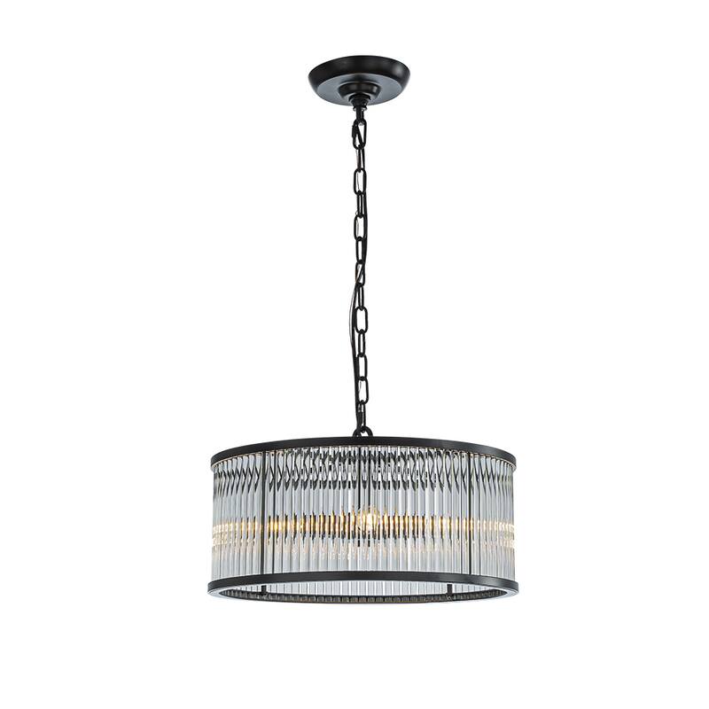 Modern Glam Antique Bronze / Matte Black 4-Light Glass Drum Chandelier Contemporary Hanging Light For Living Room Entryway - Matte Black